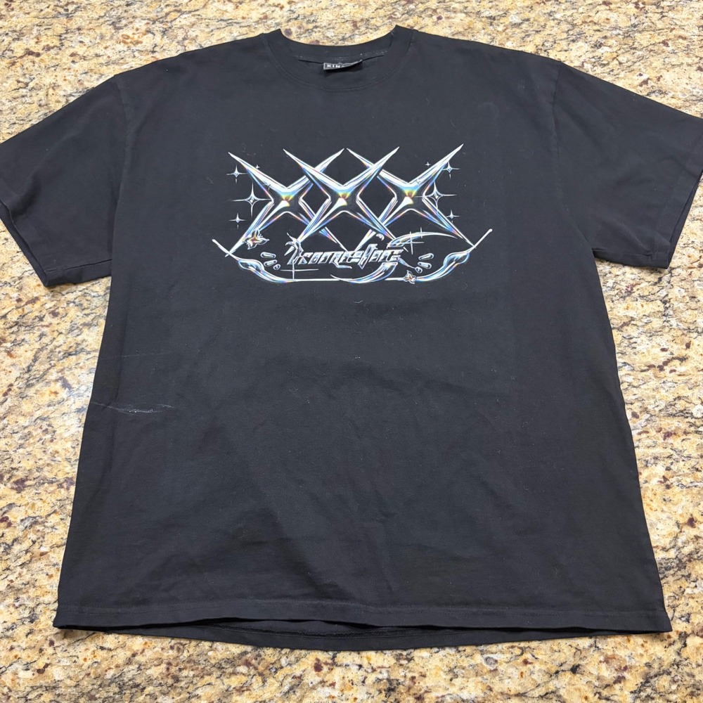 Kinetic Mens Black Chrome Graphic Starburst Streetwear T-Shirt Size M